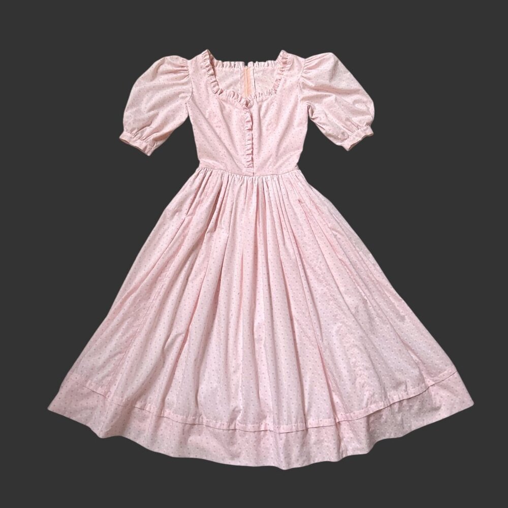 Vintage Cottagecore Puff Sleeve Dress Victorian Maxi Princess Preppy Ruffle.